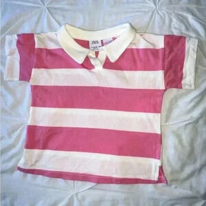 ZARA Toddler unisex pink & cream striped shirt  SIZE 12-18 Months